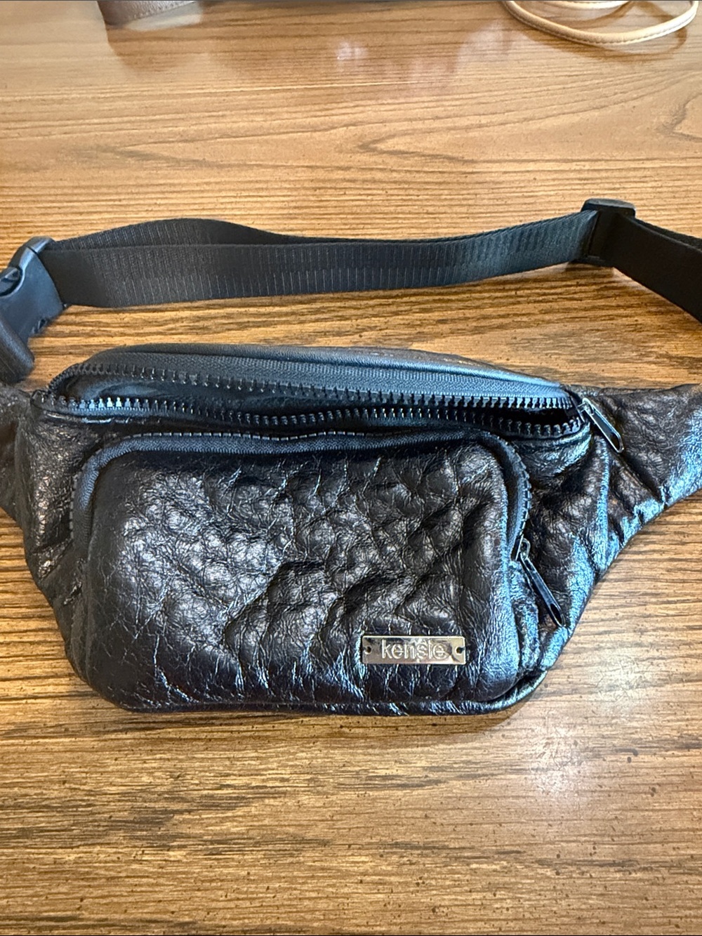 Kensie Black Textured Faux-Leather Belt Bag